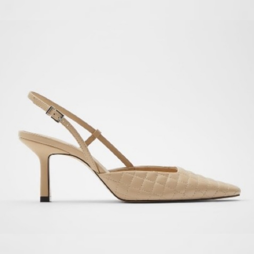 NWOT ZARA Quilted Slingback Leather Heel-7.5